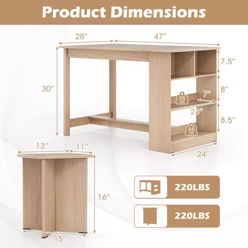 Ensemble de table à manger Costway 5 pièces avec étagère de rangement Table de cuisine rectangulaire avec 4 tabourets Beige/Gris