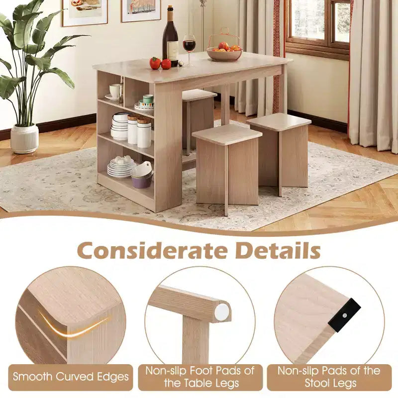 Ensemble de table à manger Costway 5 pièces avec étagère de rangement Table de cuisine rectangulaire avec 4 tabourets Beige/Gris