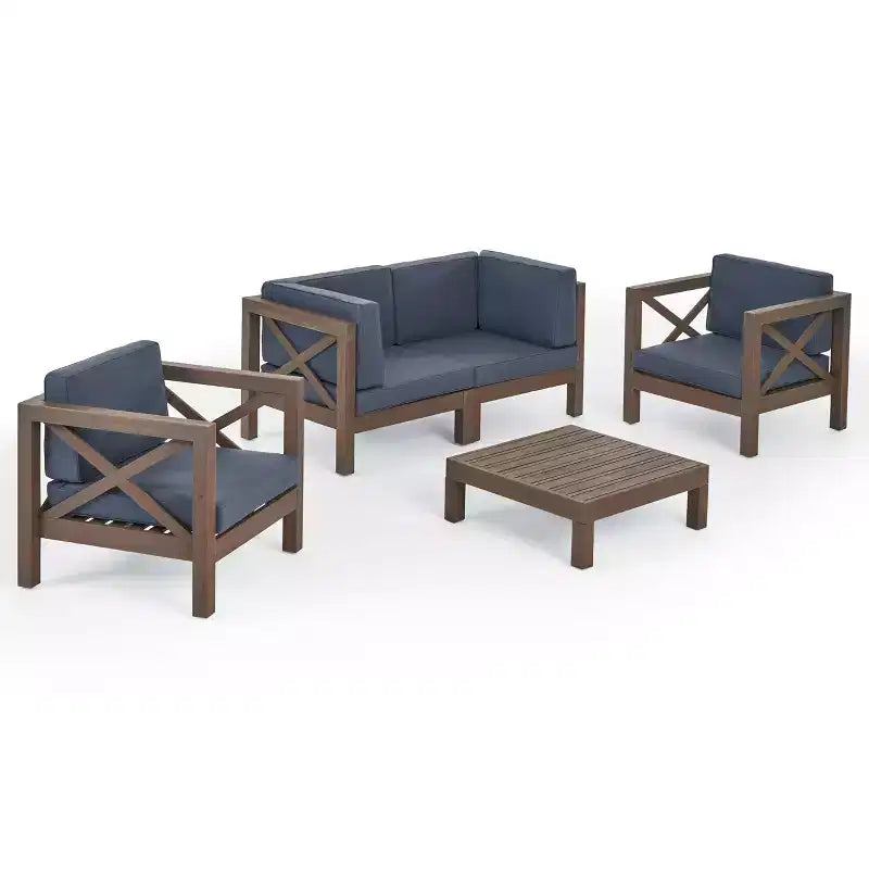 Christopher Knight Home Brava Ensemble de conversation d'extérieur 4 places en bois d'acacia avec coussins
