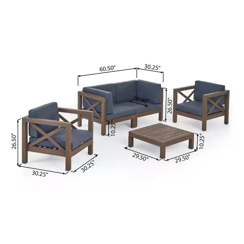 Christopher Knight Home Brava Ensemble de conversation d'extérieur 4 places en bois d'acacia avec coussins