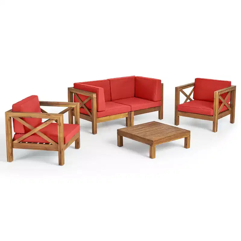 Christopher Knight Home Brava Ensemble de conversation d'extérieur 4 places en bois d'acacia avec coussins