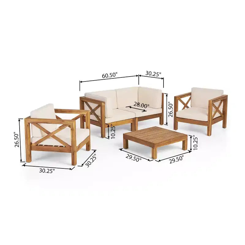 Christopher Knight Home Brava Ensemble de conversation d'extérieur 4 places en bois d'acacia avec coussins