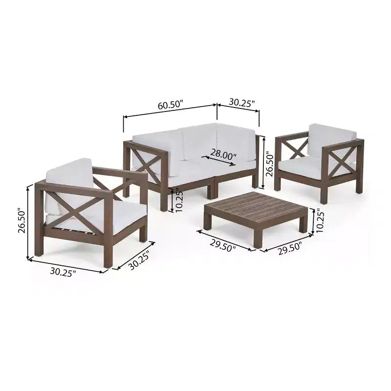 Christopher Knight Home Brava Ensemble de conversation d'extérieur 4 places en bois d'acacia avec coussins