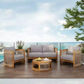 Christopher Knight Home Mads 4 Piece Outdoor Acacia Wood Curved Tub Design Seating Set with Woven Rope