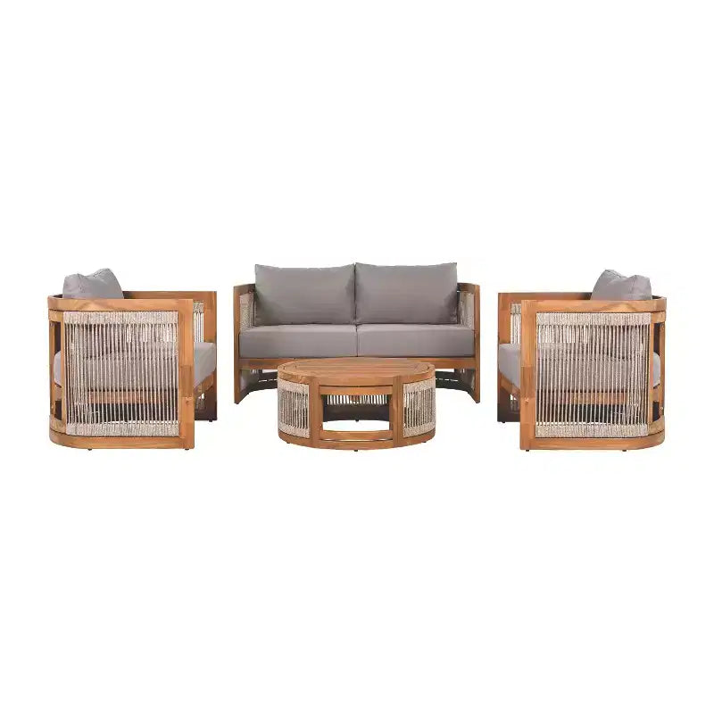 Christopher Knight Home Mads Ensemble de 4 fauteuils d'extérieur en bois d'acacia courbé avec corde tressée
