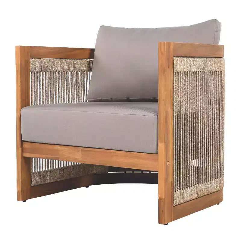 Christopher Knight Home Mads Ensemble de 4 fauteuils d'extérieur en bois d'acacia courbé avec corde tressée