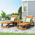 GDFStudio Karyme Outdoor Acacia Wood 3 Piece Chaise Lounge Chat Set, Teak