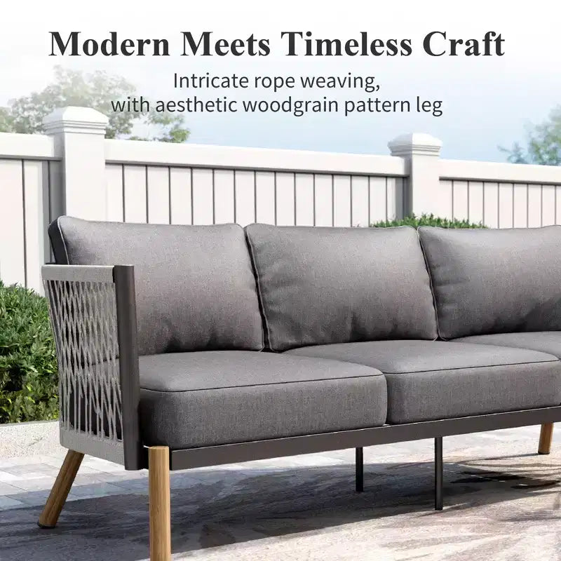 Captiva Designs Ensemble de conversation de canapé d'extérieur moderne en corde tressée 6 pièces avec pouf