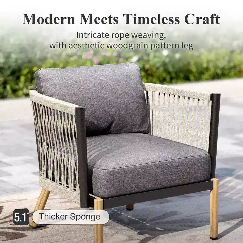 Captiva Designs Ensemble de conversation de canapé d'extérieur moderne en corde tressée 6 pièces avec pouf