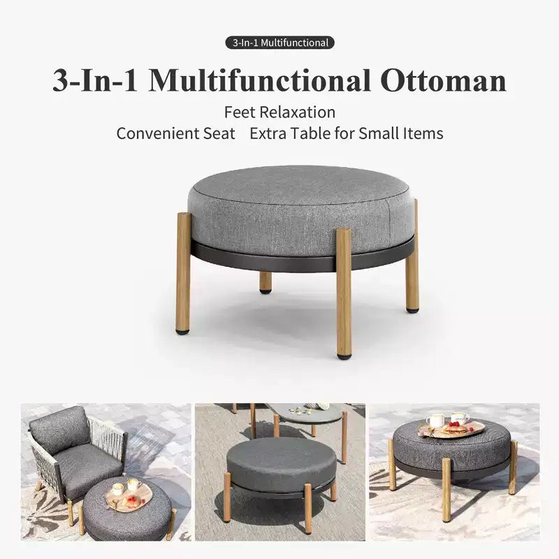 Captiva Designs Ensemble de conversation de canapé d'extérieur moderne en corde tressée 6 pièces avec pouf