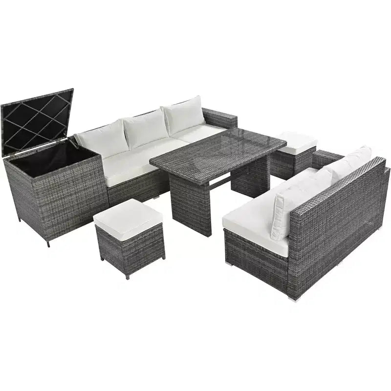 Canapé d'extérieur 6 pièces Whisen en rotin PE avec coffre de rangement et housses amovibles