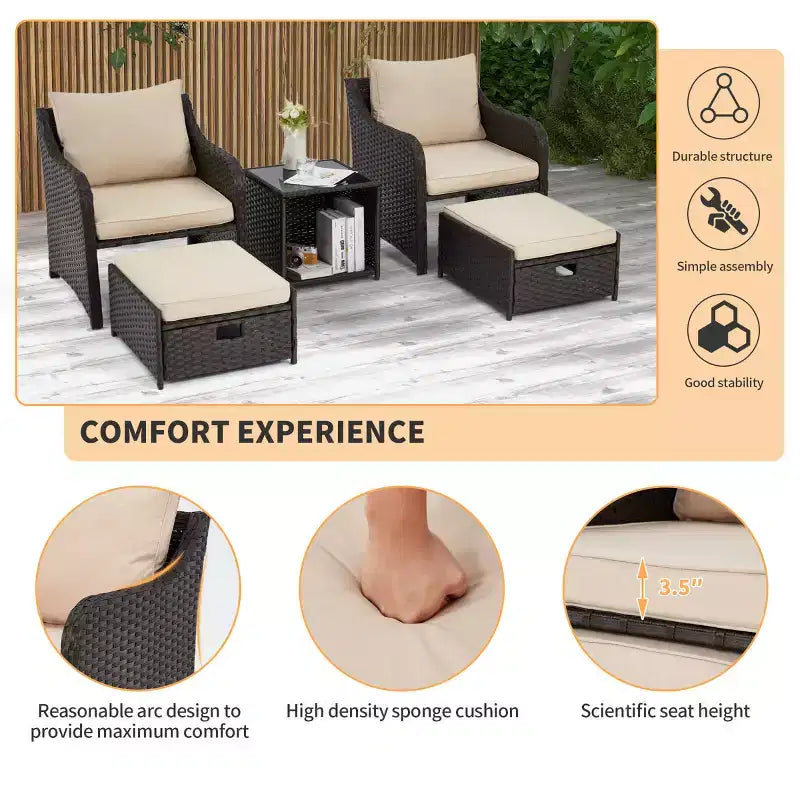 Ensemble de 5 meubles en osier EROMMY avec coussins