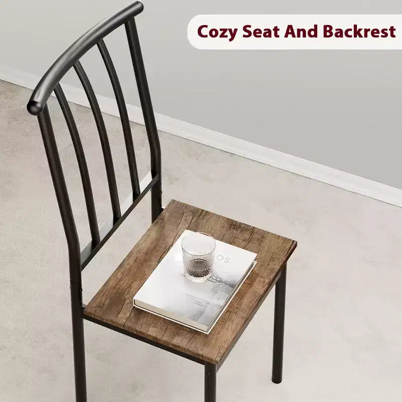 Ensemble de 5 pièces de table de salle à manger pour 4 avec étagère de rangement, ensemble de table de salle à manger rectangulaire en métal et bois pour cuisine, salle à manger, coin repas, marron rustique