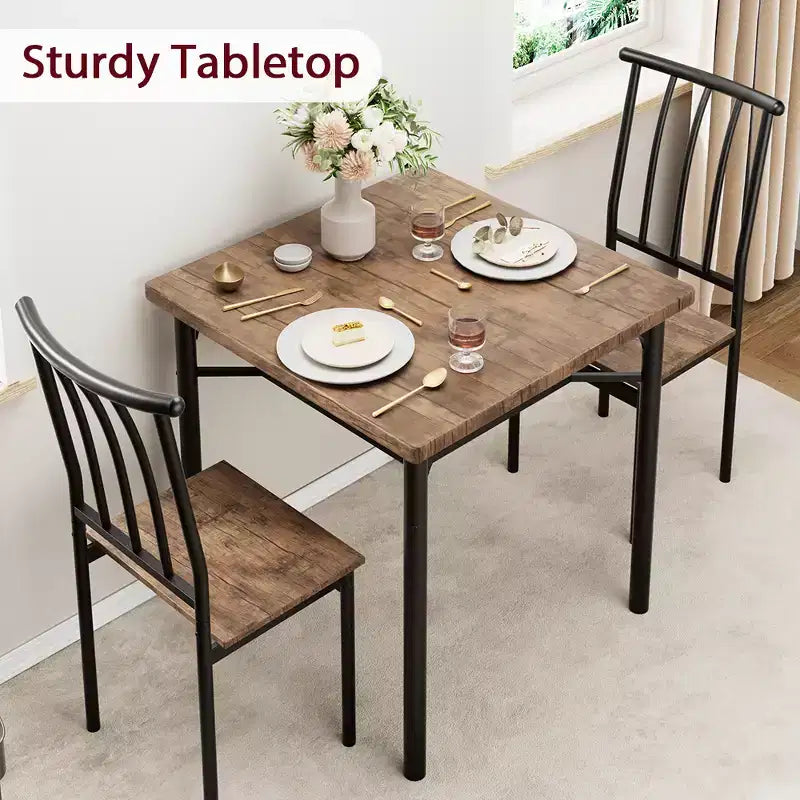 Ensemble de 5 pièces de table de salle à manger pour 4 avec étagère de rangement, ensemble de table de salle à manger rectangulaire en métal et bois pour cuisine, salle à manger, coin repas, marron rustique