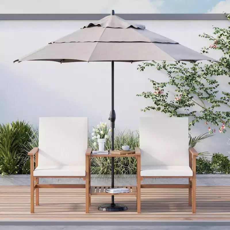 Causeuse en bois d'acacia EROMMY avec table, ensemble de mobilier de terrasse 3 pièces, causeuse de patio extérieure avec table basse