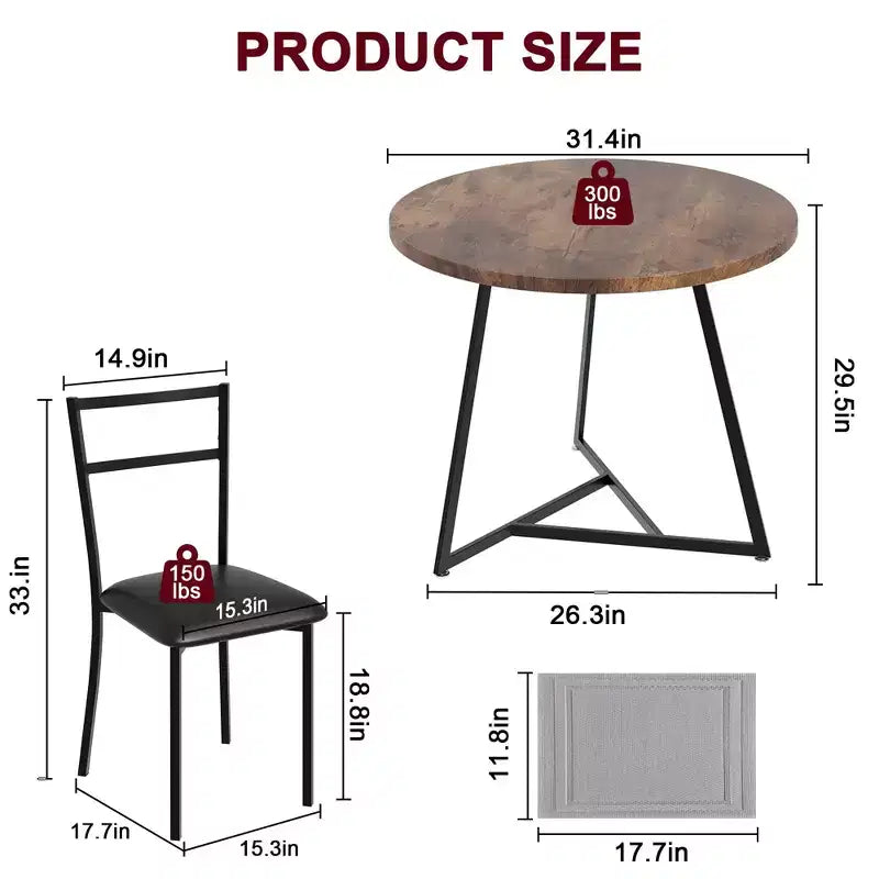 Ensemble de table à manger double trois pièces, table et chaises de salle à manger doubles de cuisine, ensemble de table à manger de cuisine ronde, convient aux petits espaces, appartement