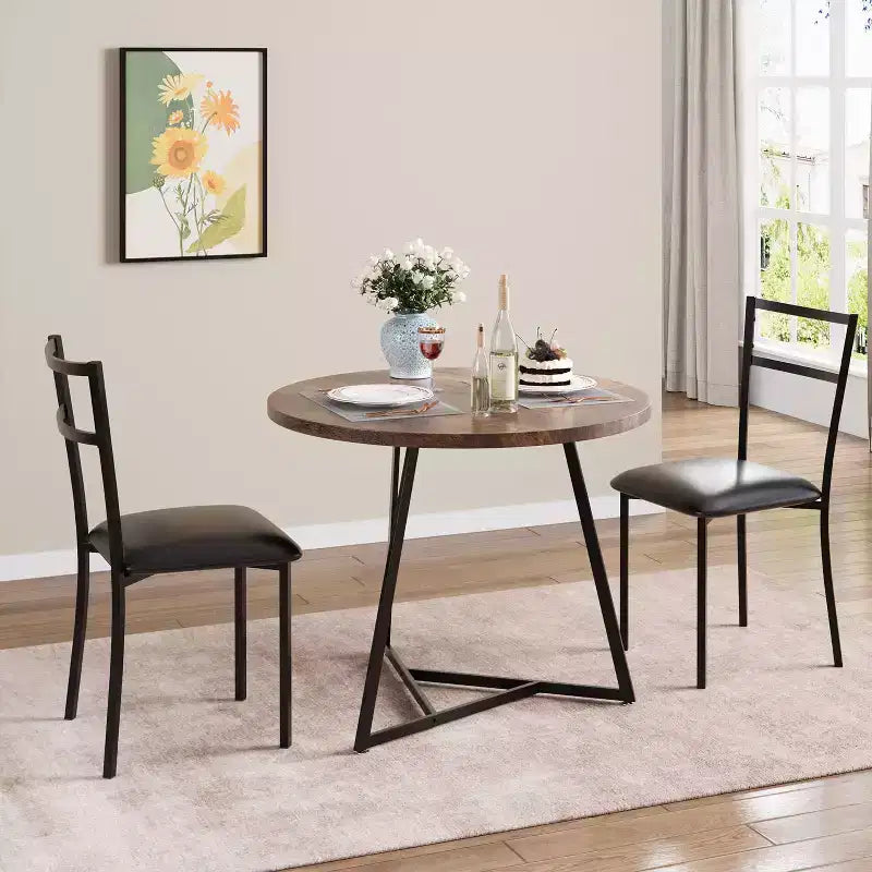 Ensemble de table à manger double trois pièces, table et chaises de salle à manger doubles de cuisine, ensemble de table à manger de cuisine ronde, convient aux petits espaces, appartement