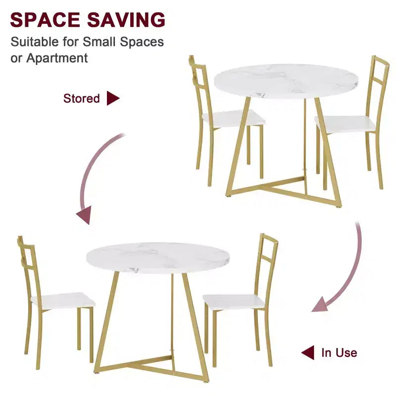 Ensemble de table à manger double trois pièces, table et chaises de salle à manger doubles de cuisine, ensemble de table à manger de cuisine ronde, convient aux petits espaces, appartement