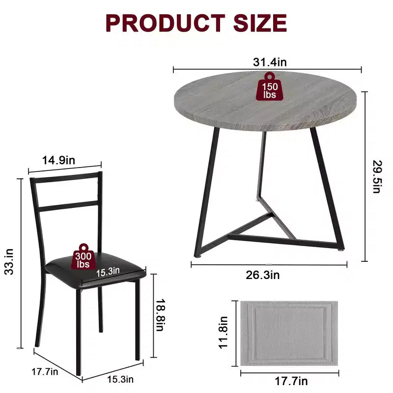 Ensemble de table à manger double trois pièces, table et chaises de salle à manger doubles de cuisine, ensemble de table à manger de cuisine ronde, convient aux petits espaces, appartement