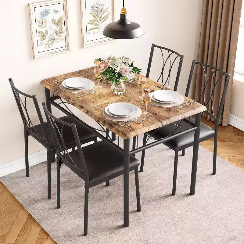 Ensemble Table et Chaises de Salle à Manger pour 4 Personnes, Table à Manger Rectangulaire avec 4 Chaises Rembourrées pour Petits Espaces, Appartement, Petit Déjeuner