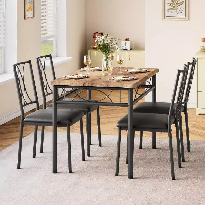 Ensemble Table et Chaises de Salle à Manger pour 4 Personnes, Table à Manger Rectangulaire avec 4 Chaises Rembourrées pour Petits Espaces, Appartement, Petit Déjeuner