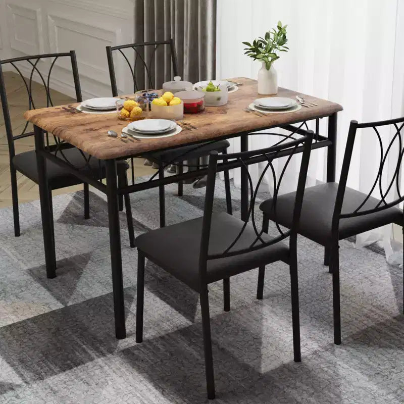 Ensemble Table et Chaises de Salle à Manger pour 4 Personnes, Table à Manger Rectangulaire avec 4 Chaises Rembourrées pour Petits Espaces, Appartement, Petit Déjeuner