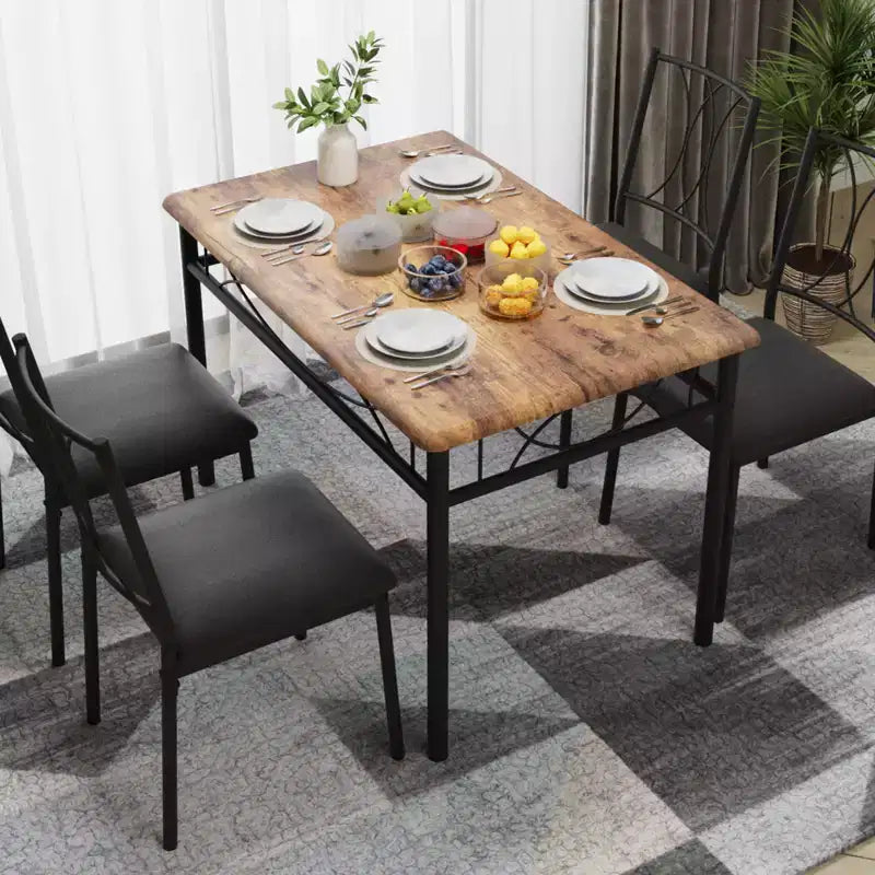 Ensemble Table et Chaises de Salle à Manger pour 4 Personnes, Table à Manger Rectangulaire avec 4 Chaises Rembourrées pour Petits Espaces, Appartement, Petit Déjeuner