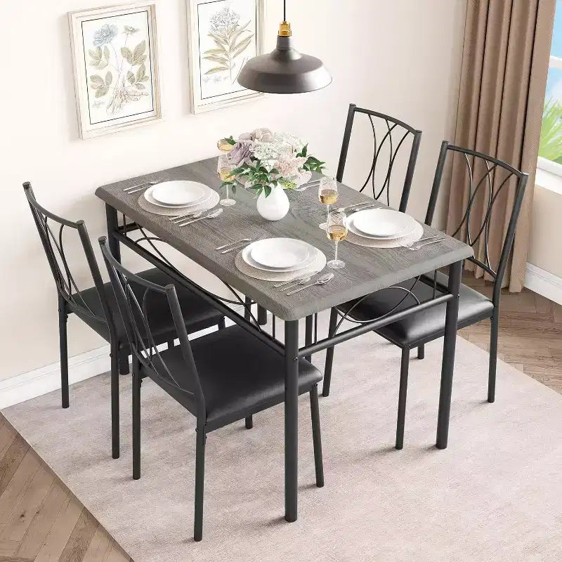 Ensemble Table et Chaises de Salle à Manger pour 4 Personnes, Table à Manger Rectangulaire avec 4 Chaises Rembourrées pour Petits Espaces, Appartement, Petit Déjeuner