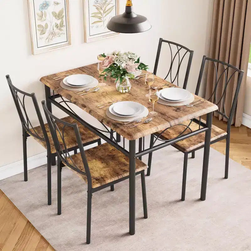 Ensemble Table et Chaises de Salle à Manger pour 4 Personnes, Table à Manger Rectangulaire avec 4 Chaises Rembourrées pour Petits Espaces, Appartement, Petit Déjeuner
