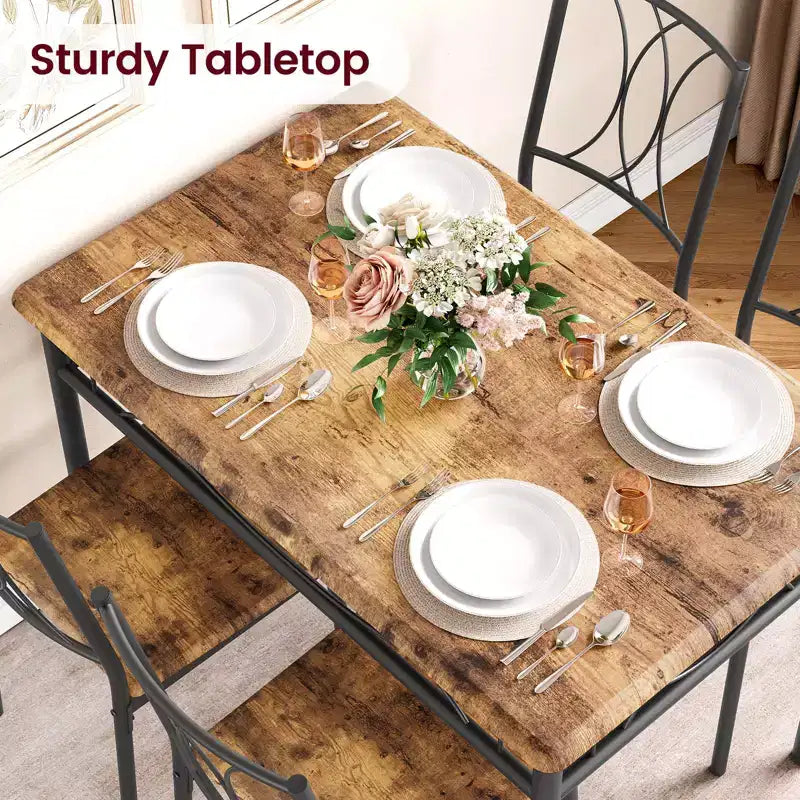 Ensemble Table et Chaises de Salle à Manger pour 4 Personnes, Table à Manger Rectangulaire avec 4 Chaises Rembourrées pour Petits Espaces, Appartement, Petit Déjeuner