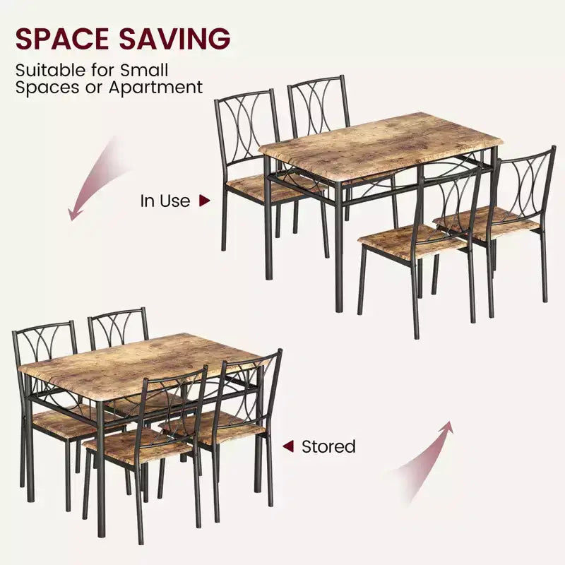 Ensemble Table et Chaises de Salle à Manger pour 4 Personnes, Table à Manger Rectangulaire avec 4 Chaises Rembourrées pour Petits Espaces, Appartement, Petit Déjeuner