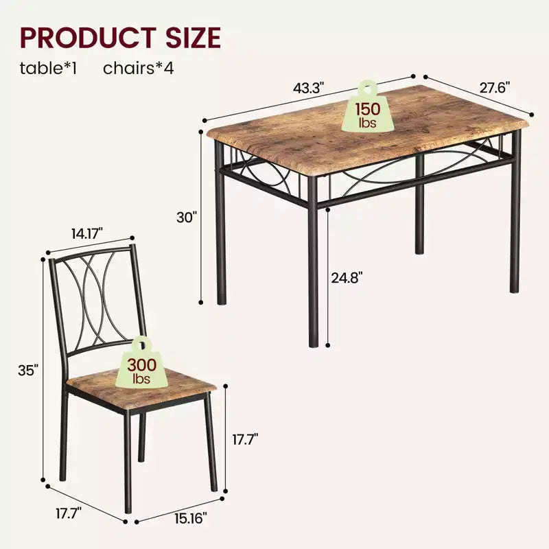 Ensemble Table et Chaises de Salle à Manger pour 4 Personnes, Table à Manger Rectangulaire avec 4 Chaises Rembourrées pour Petits Espaces, Appartement, Petit Déjeuner