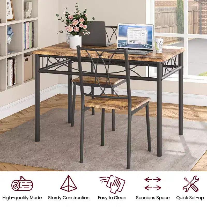 Ensemble Table et Chaises de Salle à Manger pour 4 Personnes, Table à Manger Rectangulaire avec 4 Chaises Rembourrées pour Petits Espaces, Appartement, Petit Déjeuner