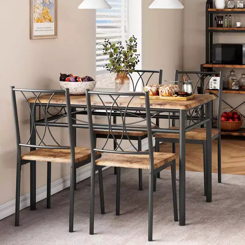Ensemble Table et Chaises de Salle à Manger pour 4 Personnes, Table à Manger Rectangulaire avec 4 Chaises Rembourrées pour Petits Espaces, Appartement, Petit Déjeuner