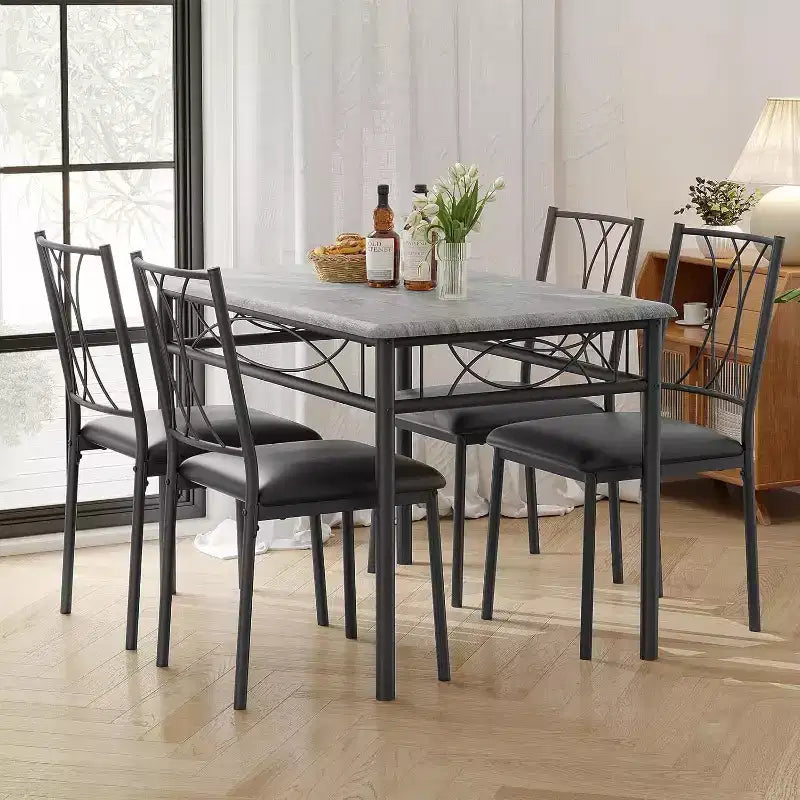 Ensemble Table et Chaises de Salle à Manger pour 4 Personnes, Table à Manger Rectangulaire avec 4 Chaises Rembourrées pour Petits Espaces, Appartement, Petit Déjeuner
