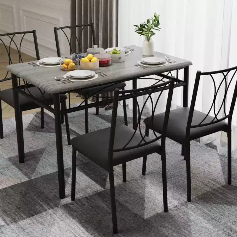 Ensemble Table et Chaises de Salle à Manger pour 4 Personnes, Table à Manger Rectangulaire avec 4 Chaises Rembourrées pour Petits Espaces, Appartement, Petit Déjeuner