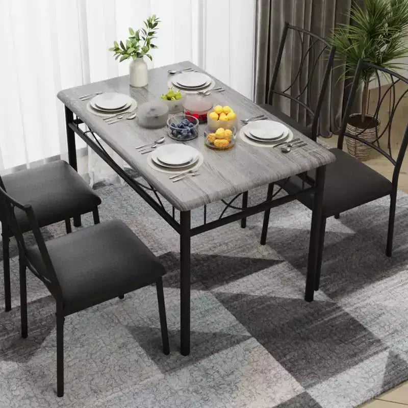 Ensemble Table et Chaises de Salle à Manger pour 4 Personnes, Table à Manger Rectangulaire avec 4 Chaises Rembourrées pour Petits Espaces, Appartement, Petit Déjeuner