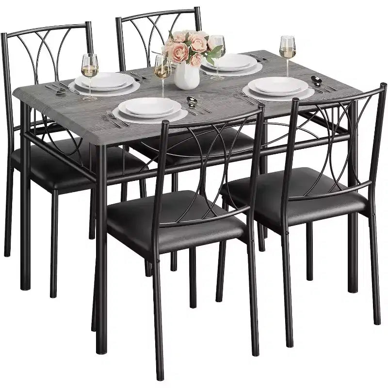Dining Table Set for 4, Dining Room Table Set with 4 Upholstered Chairs, Rectangular Dining Table for Small Space, Apartment, Breakfast