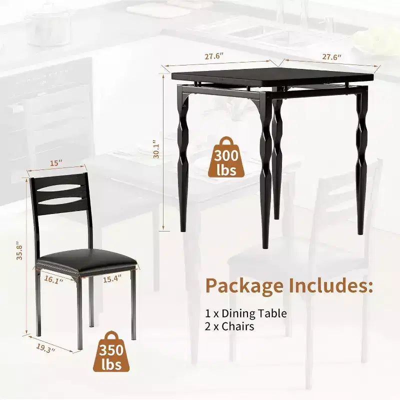 Ensemble table à manger 3 pièces avec pieds en métal en spirale, ensemble compact table et 2 chaises pour petits espaces, ensemble de salle à manger industriel rustique, marron
