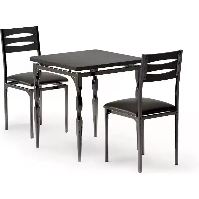 Ensemble table à manger 3 pièces avec pieds en métal en spirale, ensemble compact table et 2 chaises pour petits espaces, ensemble de salle à manger industriel rustique, marron