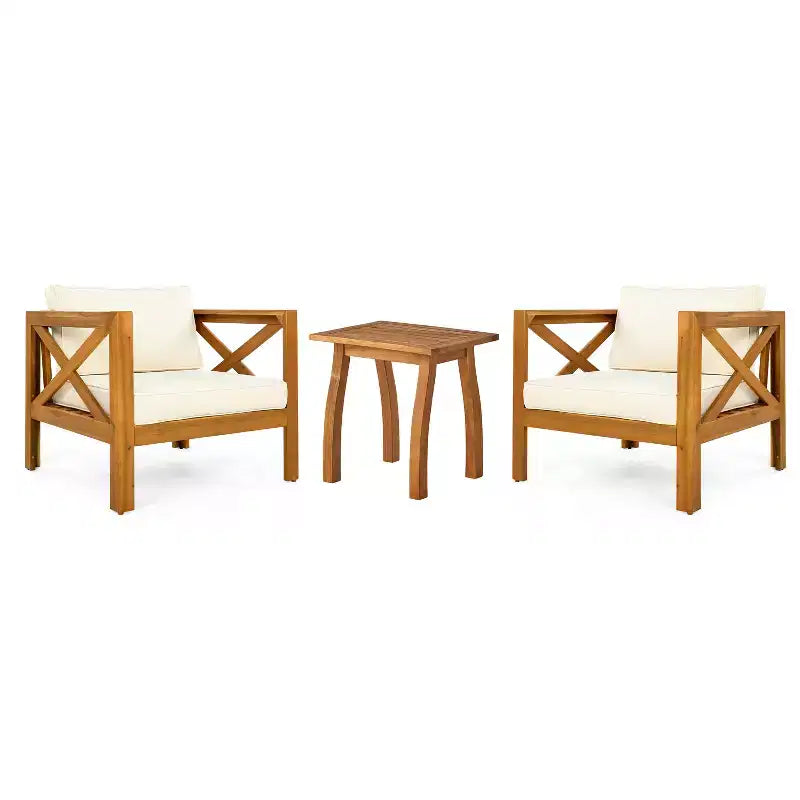 Christopher Knight Home Callum Chaises de club de patio 3 pièces transitionnelles en bois d'acacia avec table d'appoint rectangulaire