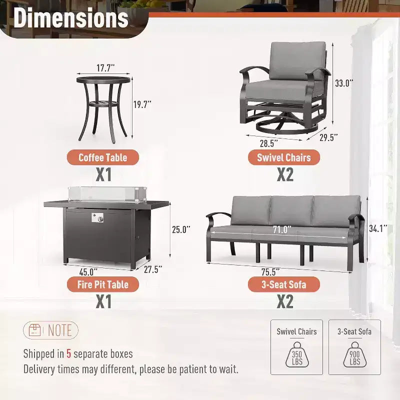 ALAULM Salon de Jardin 8 Places en Aluminium - Mobilier d'Extérieur Moderne en Métal avec Table de Foyer au Propane de 114 cm