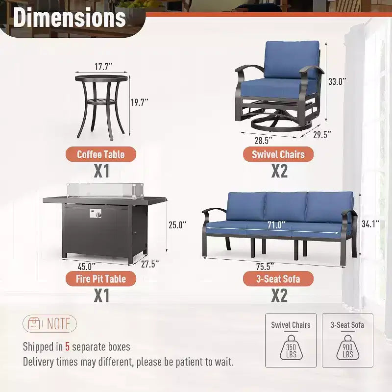 ALAULM Salon de Jardin 8 Places en Aluminium - Mobilier d'Extérieur Moderne en Métal avec Table de Foyer au Propane de 114 cm