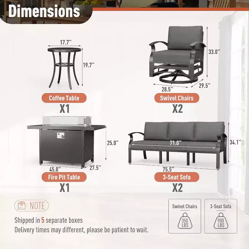 ALAULM Salon de Jardin 8 Places en Aluminium - Mobilier d'Extérieur Moderne en Métal avec Table de Foyer au Propane de 114 cm