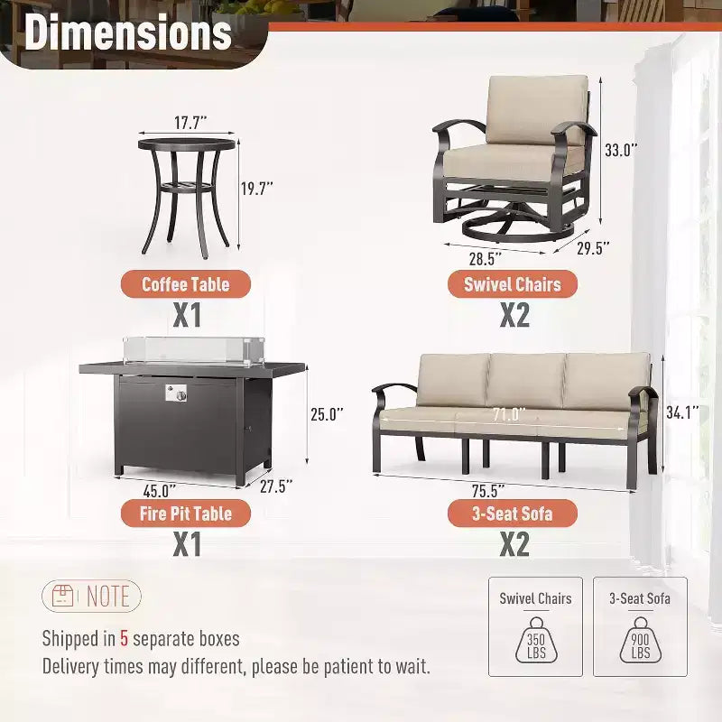 ALAULM Salon de Jardin 8 Places en Aluminium - Mobilier d'Extérieur Moderne en Métal avec Table de Foyer au Propane de 114 cm