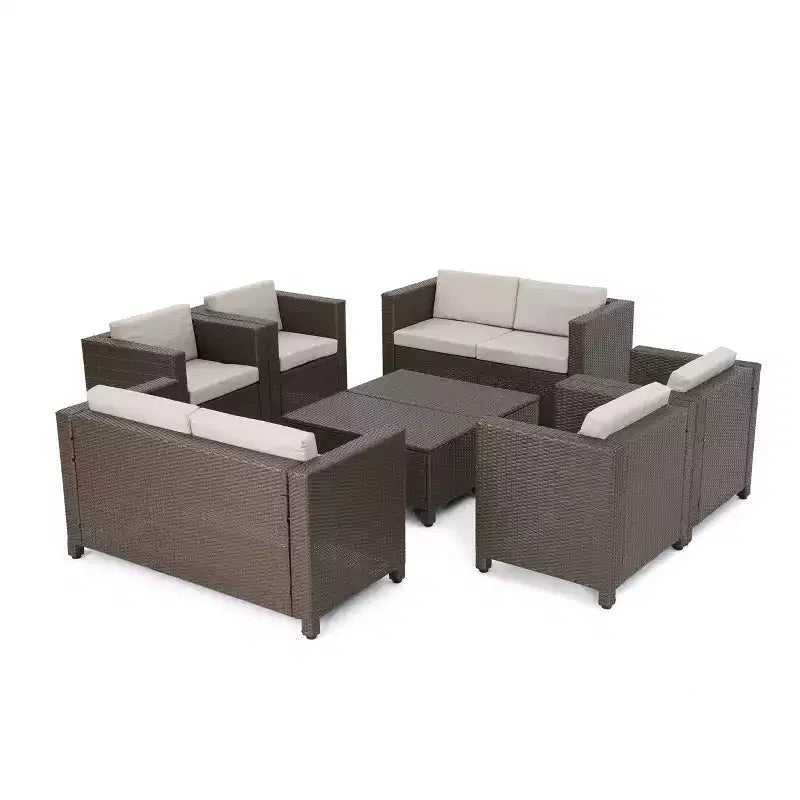Ensemble de conversation Christopher Knight Home Parker 8 pièces en rotin et aluminium avec table basse