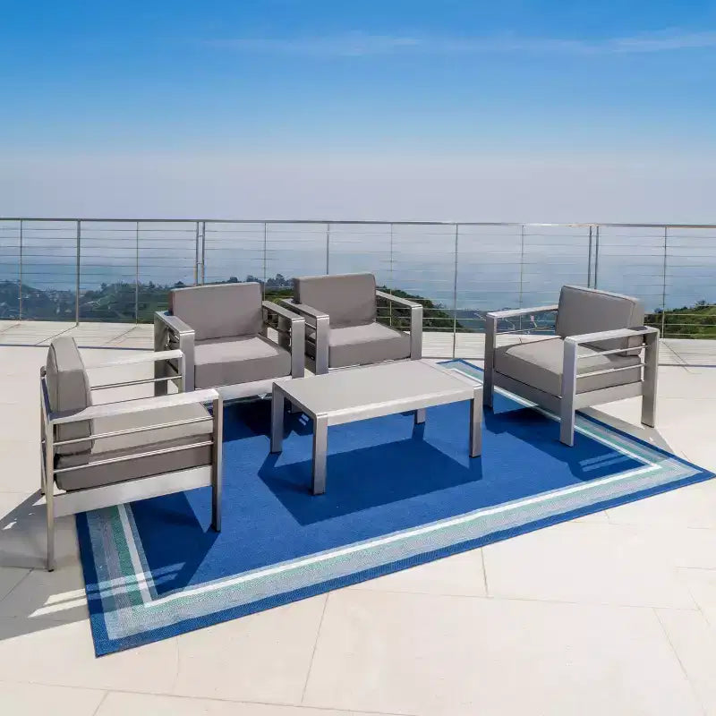 GDFStudio George - Salon de jardin en aluminium 4 places avec coussins pour l'extérieur