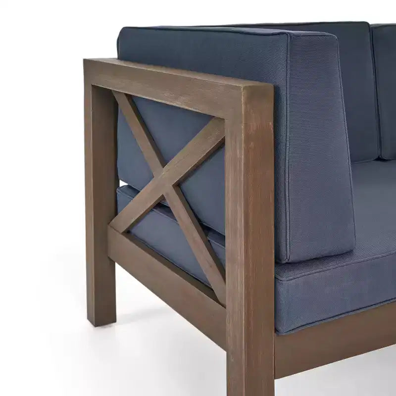 Ensemble de canapés d'extérieur modulaires en bois d'acacia en forme de U à 8 pièces Dominic Christopher Knight Home avec coussins