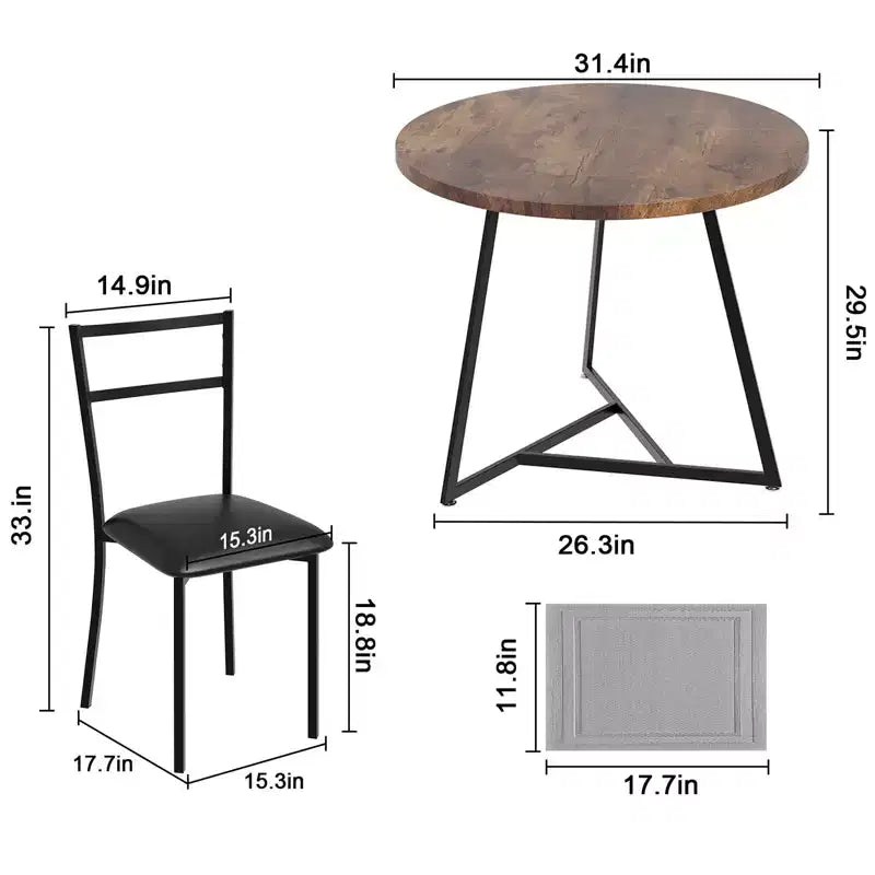 GustoWave - Ensemble table à manger et 2 chaises