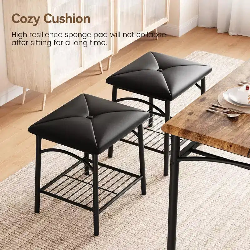 Ensemble de 4 pièces rectangulaire pour cuisine, avec 1 banc rembourré et 2 tabourets carrés